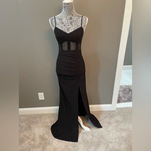 Black Slit Leg See Through Prom Dress